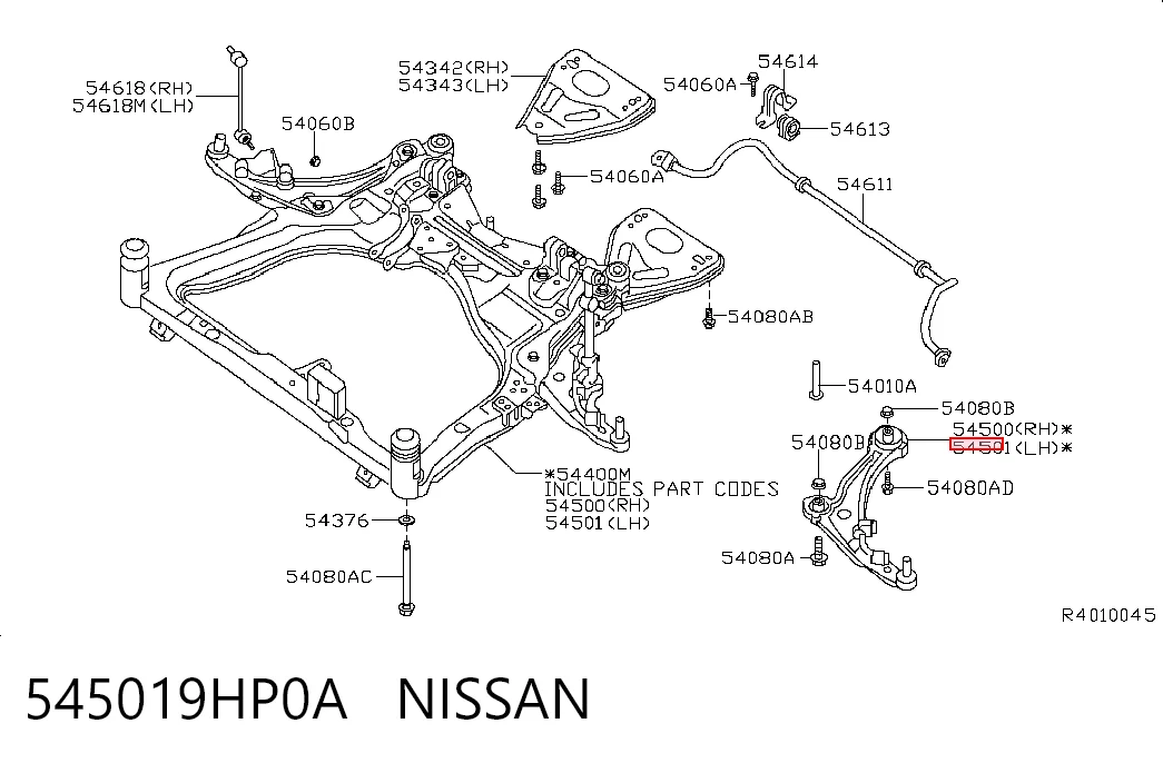 545019HP0A Nissan/Infiniti Wahacz zawieszenia przedniego dolny lewy