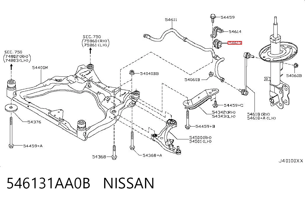 546131AA0B Nissan/Infiniti Tuleja stabilizatora przedniego