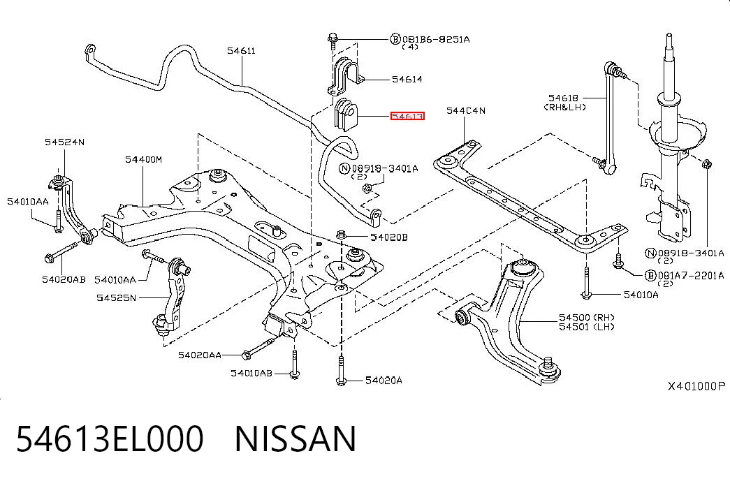 54613EL000 Nissan/Infiniti Tuleja stabilizatora przedniego