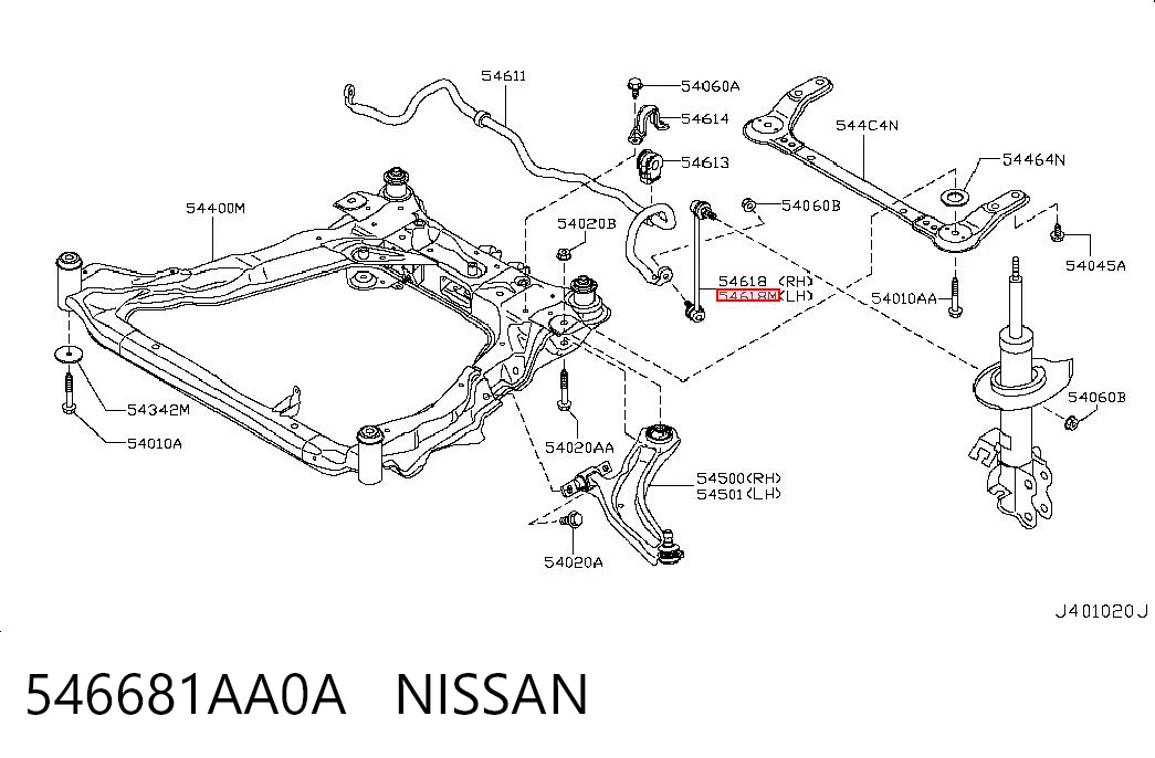 546681AA0A Nissan/Infiniti Łącznik stabilizatora przedniego lewy