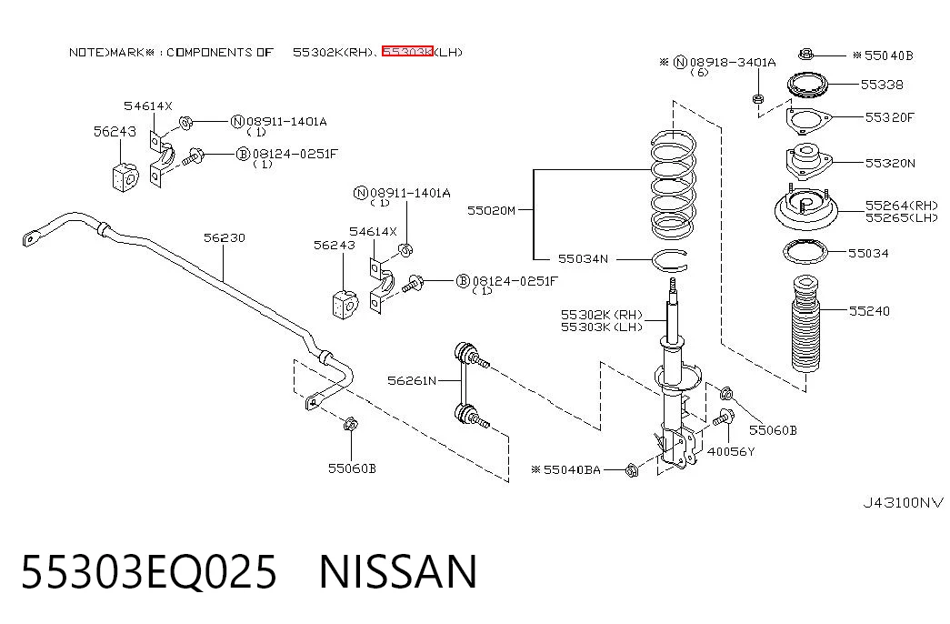 55303EQ025 Nissan/Infiniti Amortyzator tylny lewy