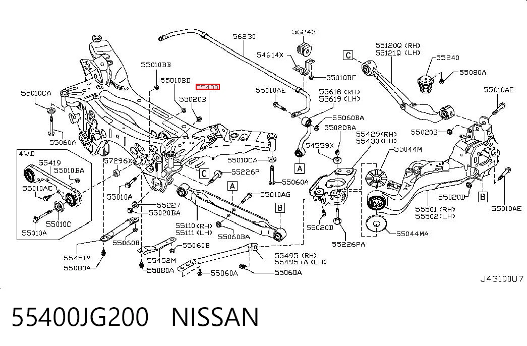 55400JG200 Nissan/Infiniti Korpus osi tylnej