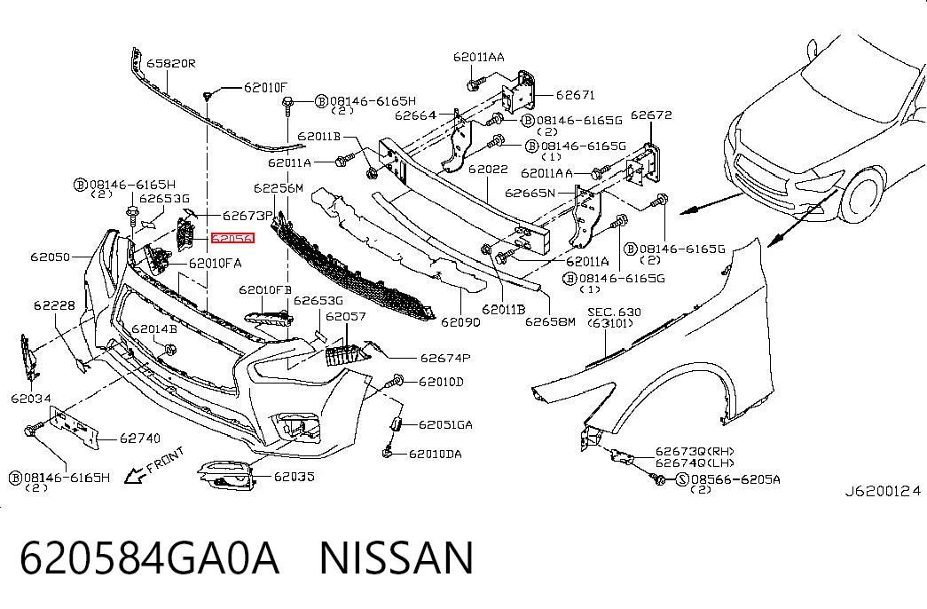 620584GA0A Nissan/Infiniti Wspornik zderzaka przedniego prawy zewnętrzny