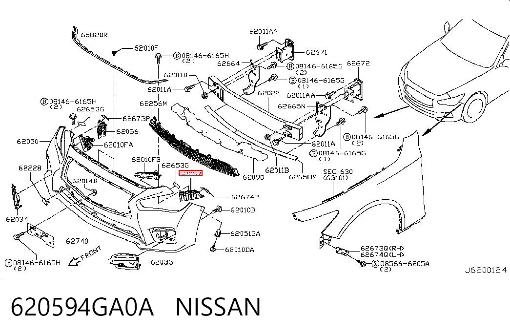 620594GA0A Nissan/Infiniti Wspornik zderzaka przedniego lewy zewnętrzny