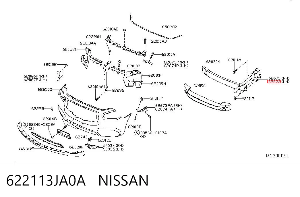 622113JA0A Nissan/Infiniti Wspornik wzmocnienia zderzaka przedniego