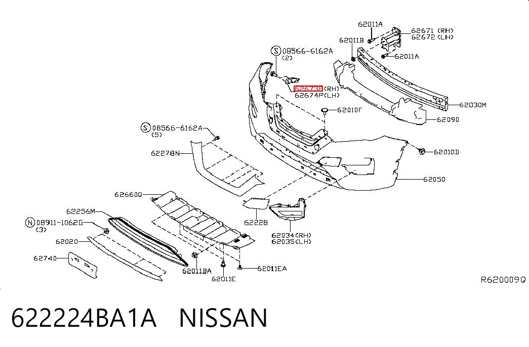 622224BA1A Nissan/Infiniti Wspornik zderzaka przedniego prawy