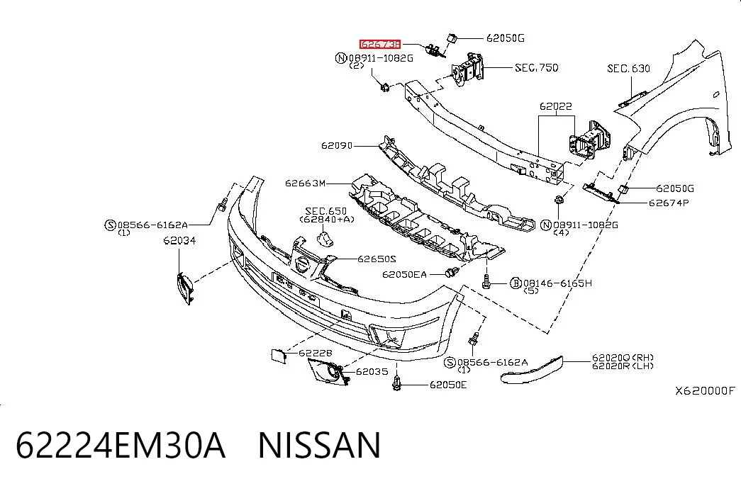 62224EM30A Nissan/Infiniti Wspornik zderzaka przedniego prawy