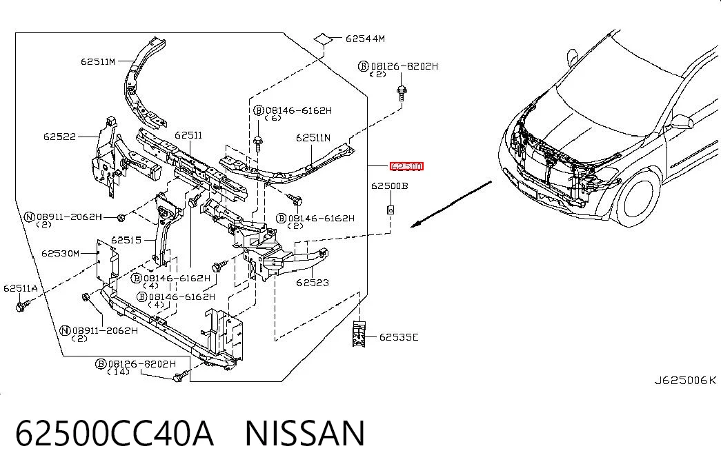 Osłona chłodnicy kompletna (panel mocowania reflektorów) do Nissan Murano  Z50