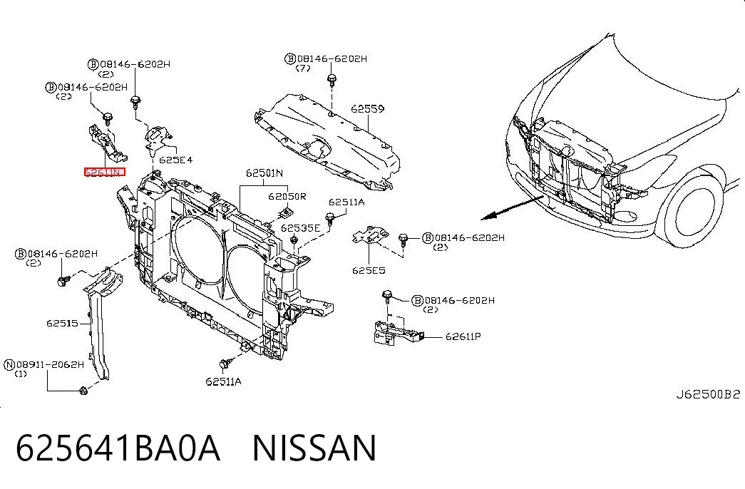 625641BA0A Nissan/Infiniti Wspornik (adapter) mocowania reflektora przedniego prawego