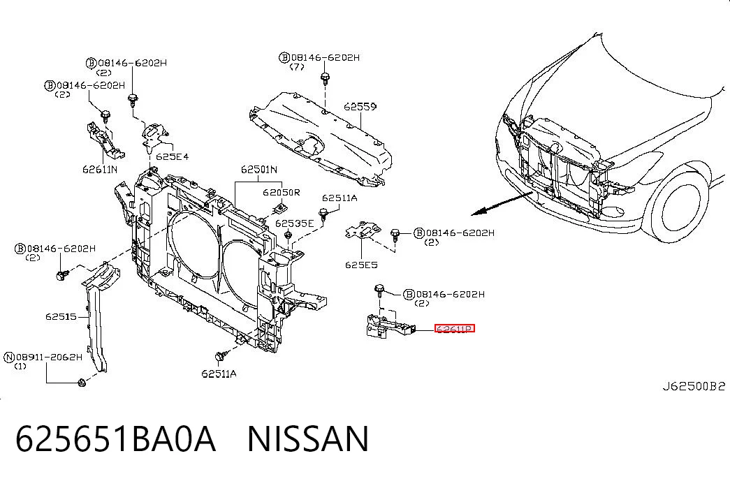 625651BA0A Nissan/Infiniti Wsponik (adapter) mocowania reflektora przedniego lewego