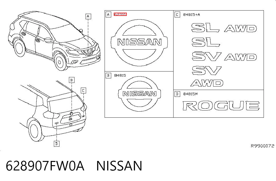 628907FW0A Nissan/Infiniti Emblemat na atrapę chłodnicy