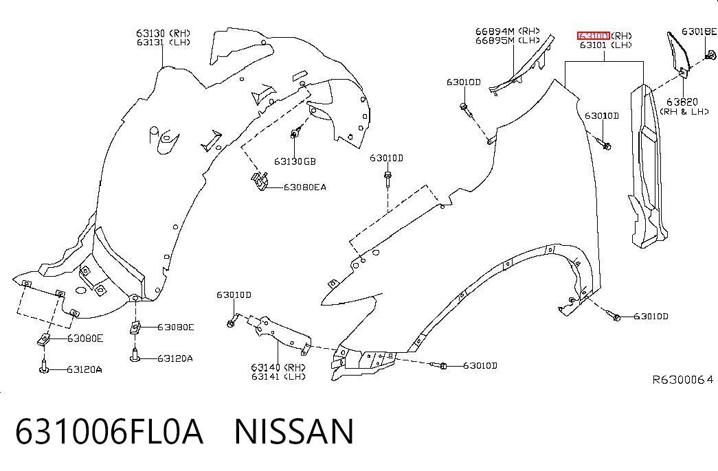 Błotnik przedni prawy do Nissan Rogue  T32U