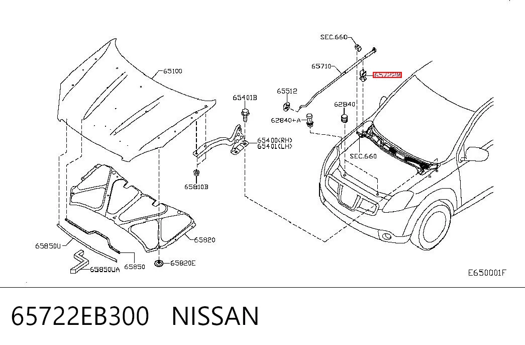 65722EB300 Nissan/Infiniti Spinka podpory maski