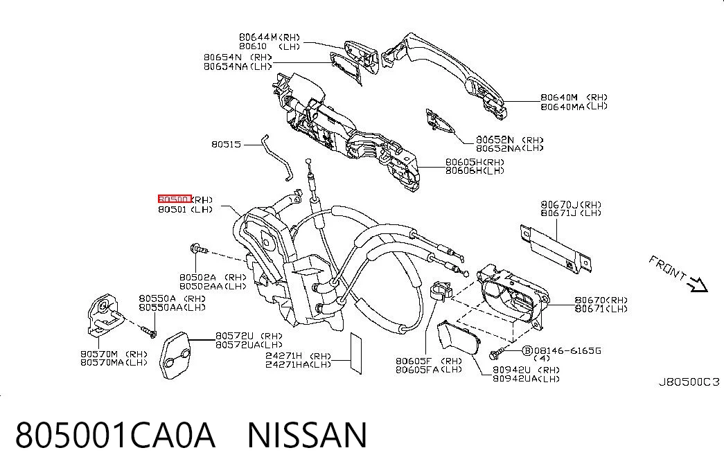 Zamek drzwi przednich prawych do Infiniti FX  S51
