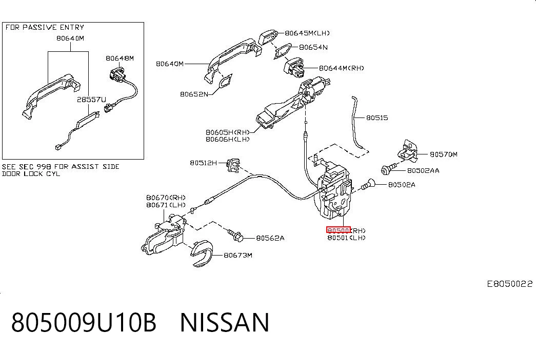 Zamek drzwi przednich prawych do Nissan Note  E11