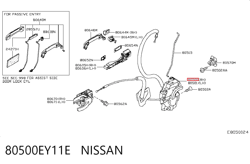 Zamek drzwi przednich prawych Nissan Qashqai +2 I SUV (J10) (2007 - 2014) cena, od 97,21 USD