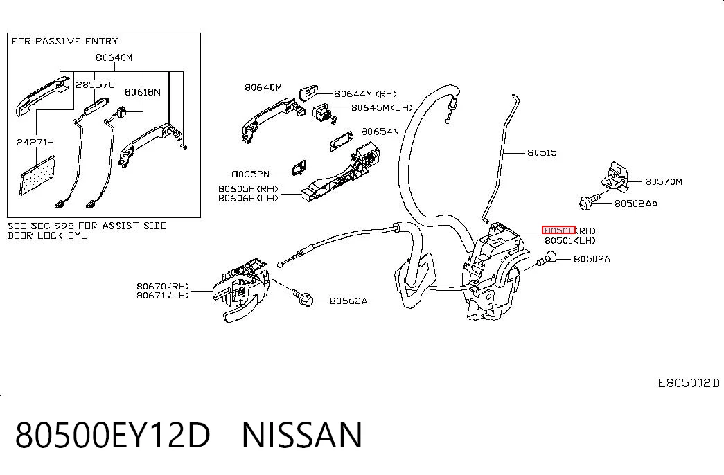 Do koszyka Zamek drzwi przednich prawych Nissan Qashqai +2 I J10