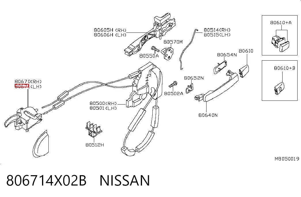 806714X02B Nissan/Infiniti Klamka drzwi przednich wewnętrzna lewa