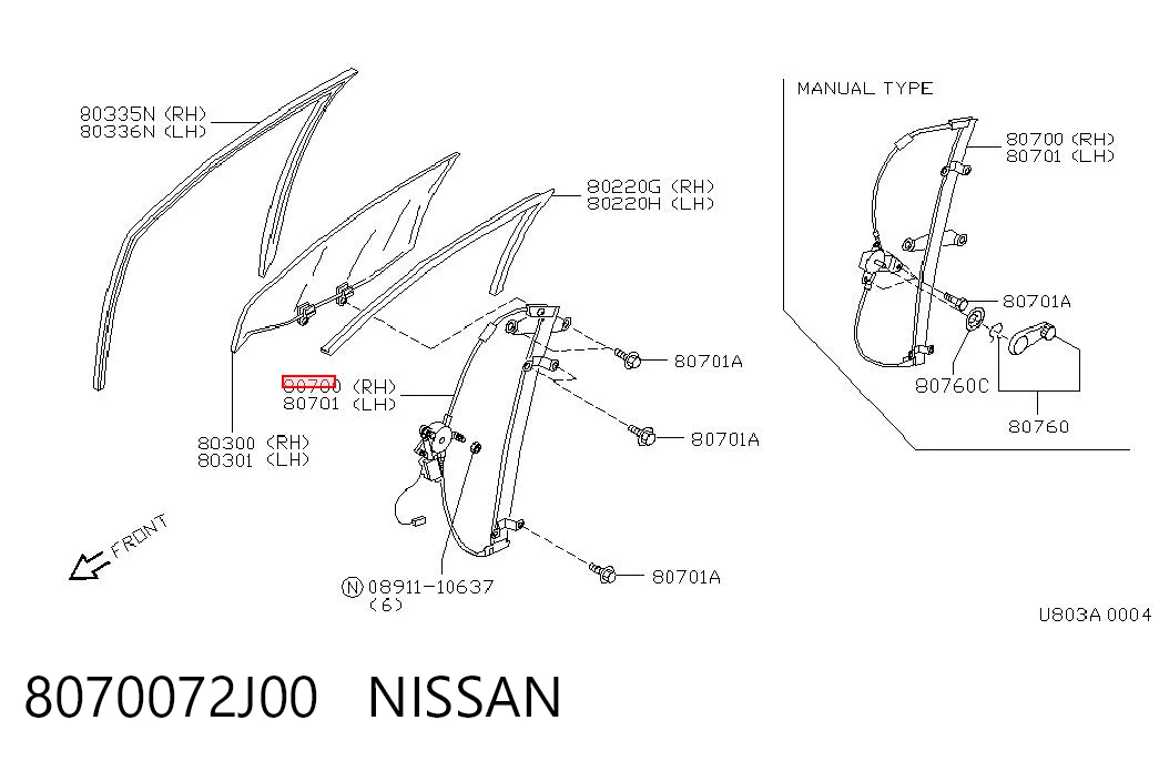 Mechanizm podnoszenia szyby drzwi przednich prawych do Nissan Primera  P10