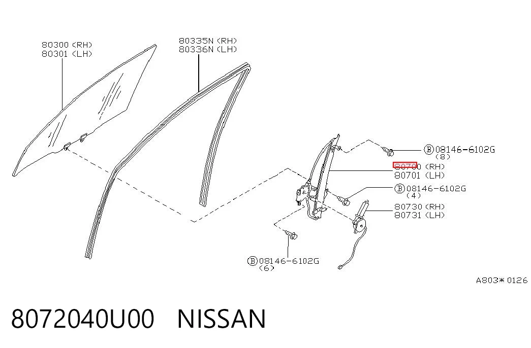 Mechanizm podnoszenia szyby drzwi przednich prawych do Nissan Maxima  A32