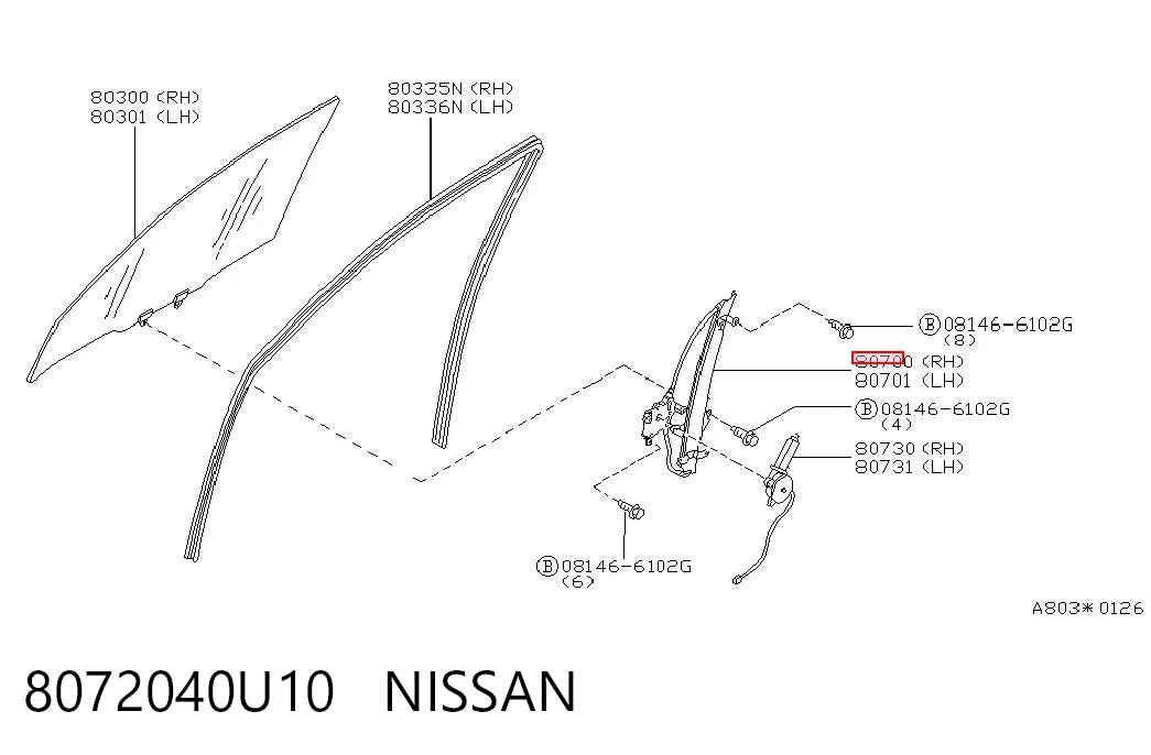 Do koszyka Mechanizm podnoszenia szyby drzwi przednich prawych Nissan Maxima  A32