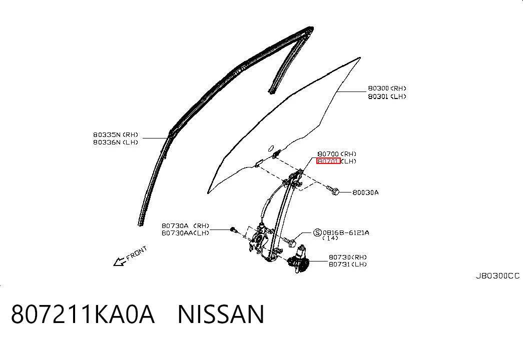 807211KA0A Nissan/Infiniti Mechanizm podnoszenia szyby drzwi przednich lewych