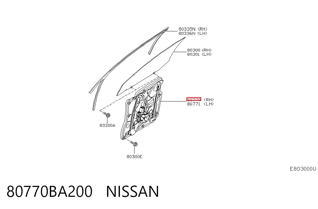 Mechanizm podnoszenia szyby drzwi przednich prawych Nissan Primera sedana (P12) (2002 - 2008) cena, od 83,82 USD