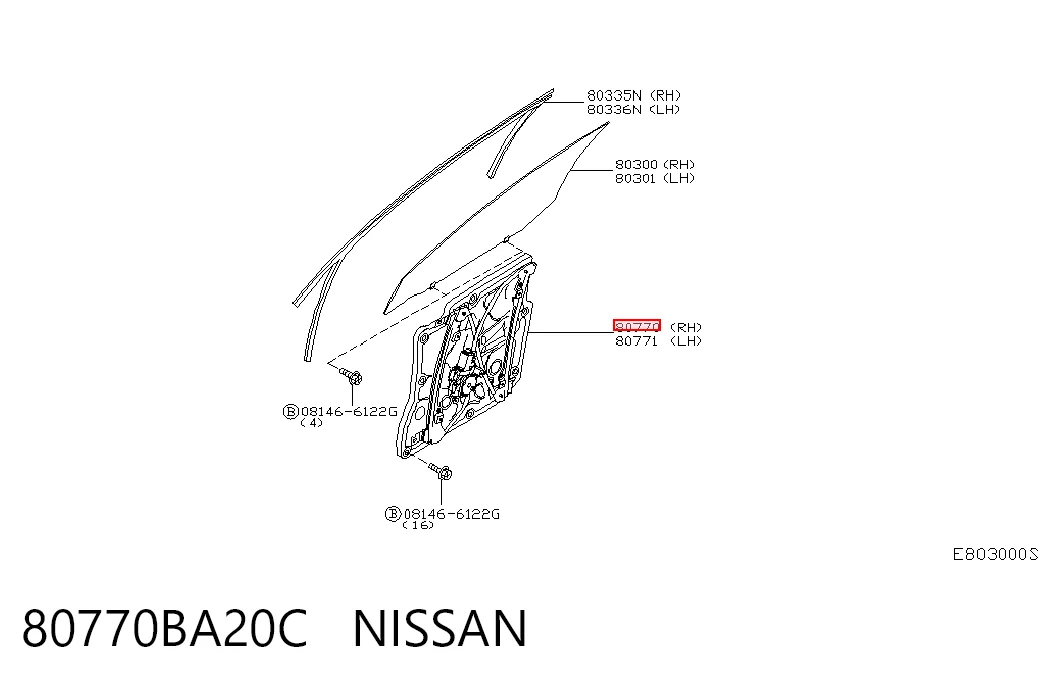 Mechanizm podnoszenia szyby drzwi przednich prawych Nissan Primera sedana (P12) (2002 - 2008) cena, od 74,49 USD