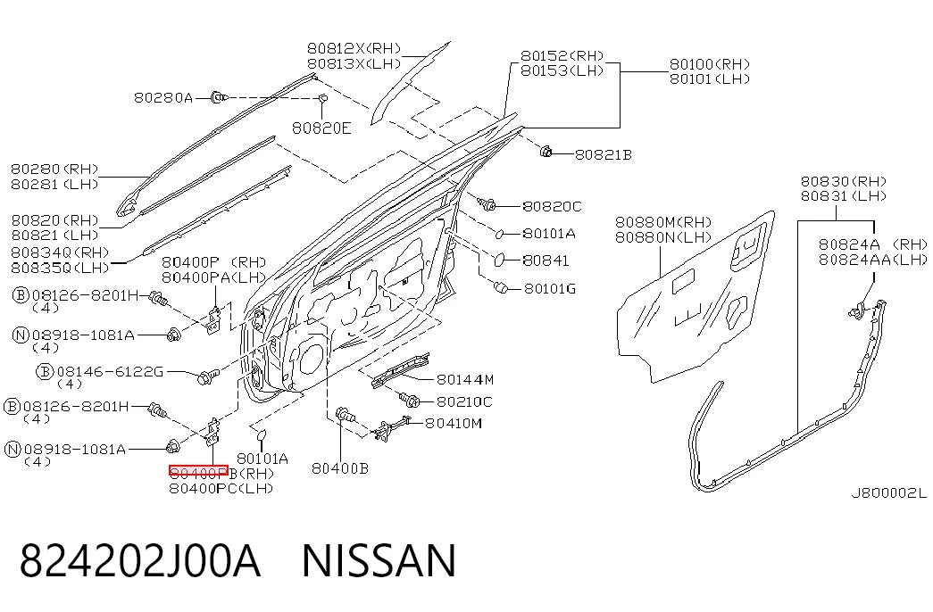 824202J00A Nissan/Infiniti Zawias drzwi przednich lewych