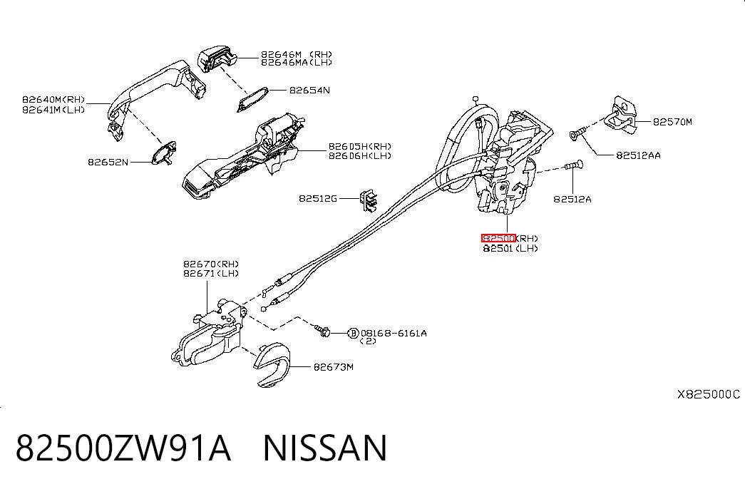 Zamek drzwi tylnych prawych do Nissan Tiida  C11X