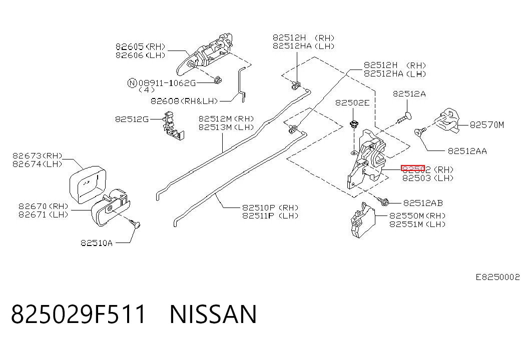 Zamek drzwi tylnych prawych do Nissan Primera  P11
