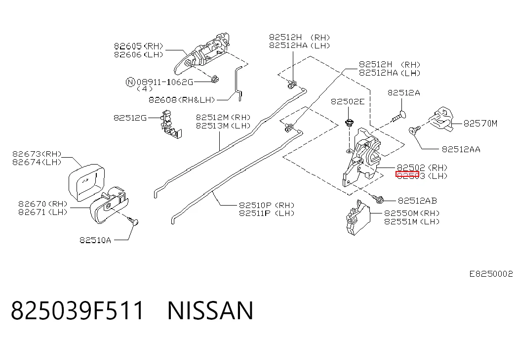 Zamek drzwi tylnych lewych do Nissan Primera  P11