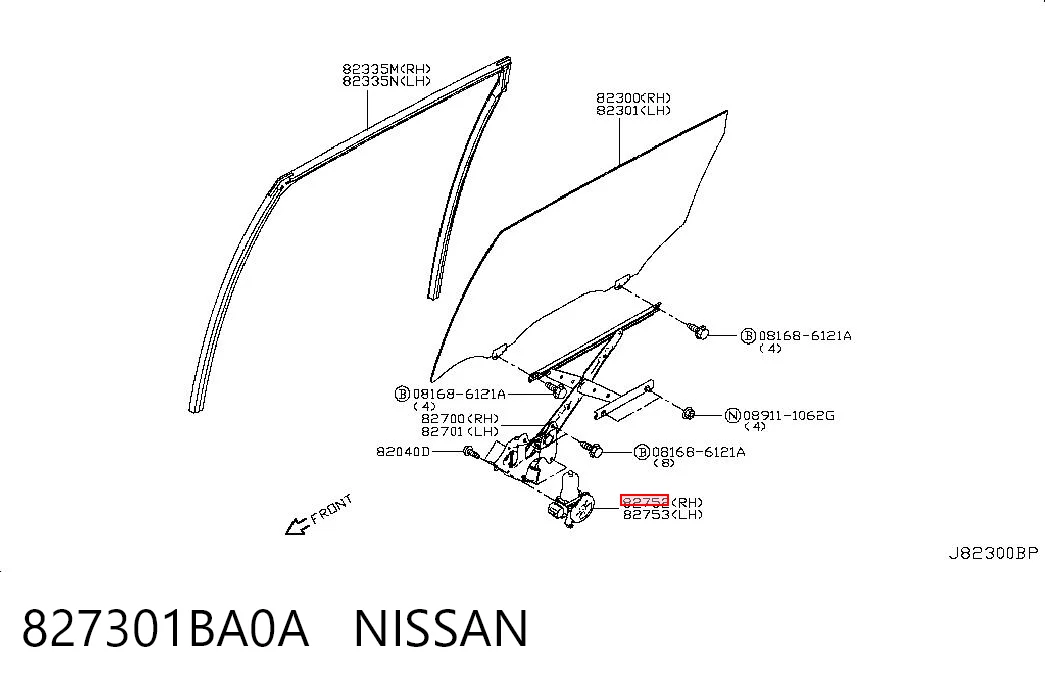 827301BA0A Nissan/Infiniti Silniczek podnnośnika szyby drzwi tylnych prawych