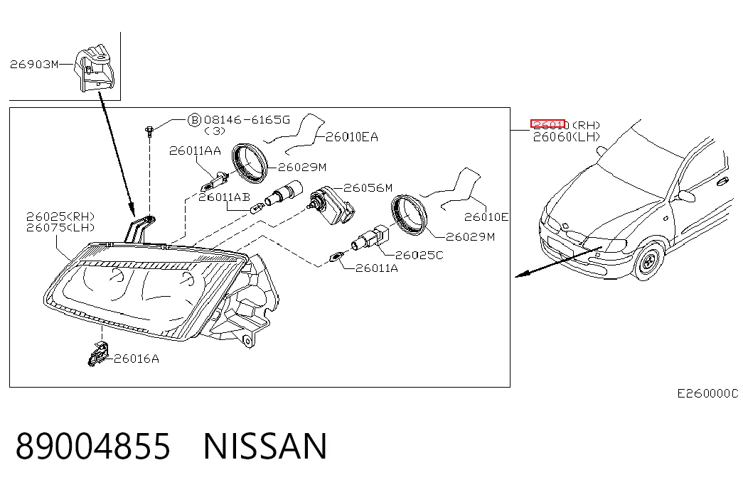 Reflektor prawy Nissan Almera II