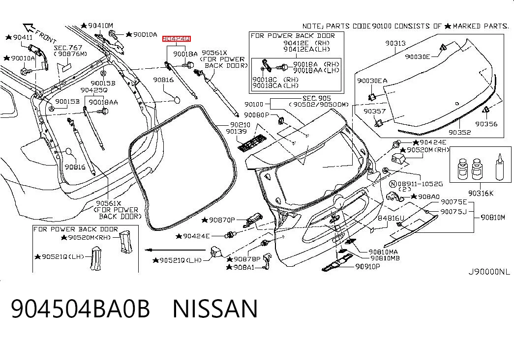 904504BA0B Nissan/Infiniti Amortyzator klapy bagażnika (3/5 drzwi-tylnych)