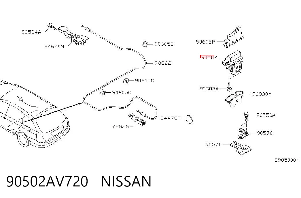 90502AV720 Nissan/Infiniti Zamek klapy bagażnika (3/5 drzwi tylnych)