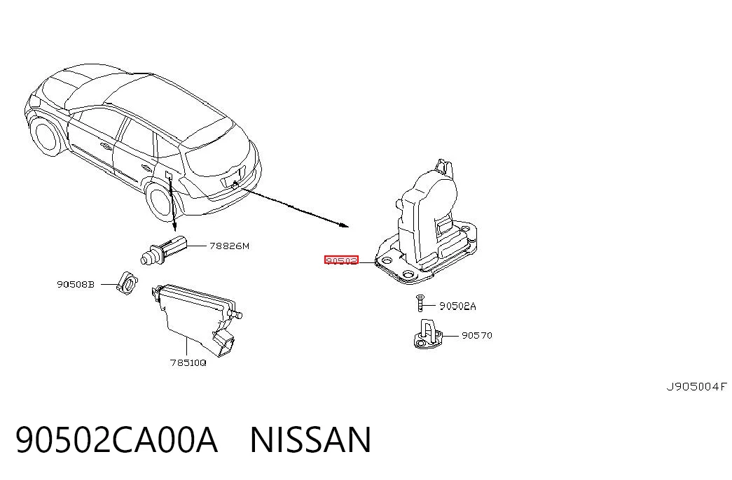 90502CA00A Nissan/Infiniti Zamek klapy bagażnika (3/5 drzwi tylnych)