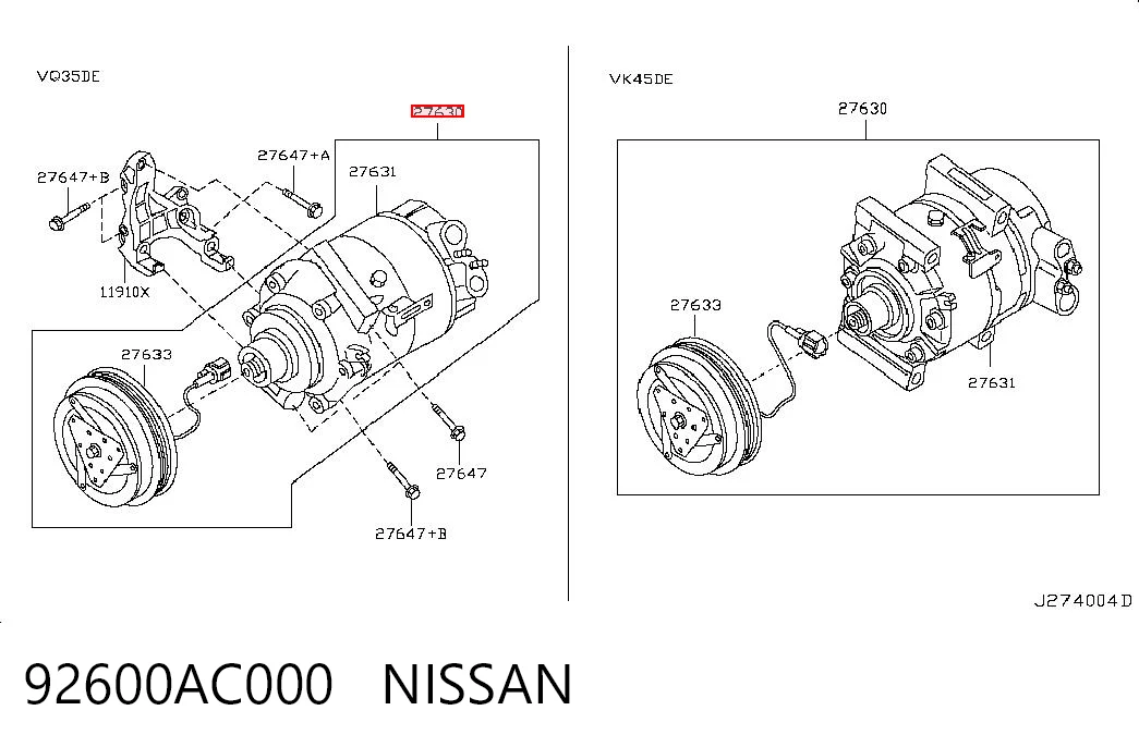92600AC000 Nissan/Infiniti Sprężarka klimatyzacji