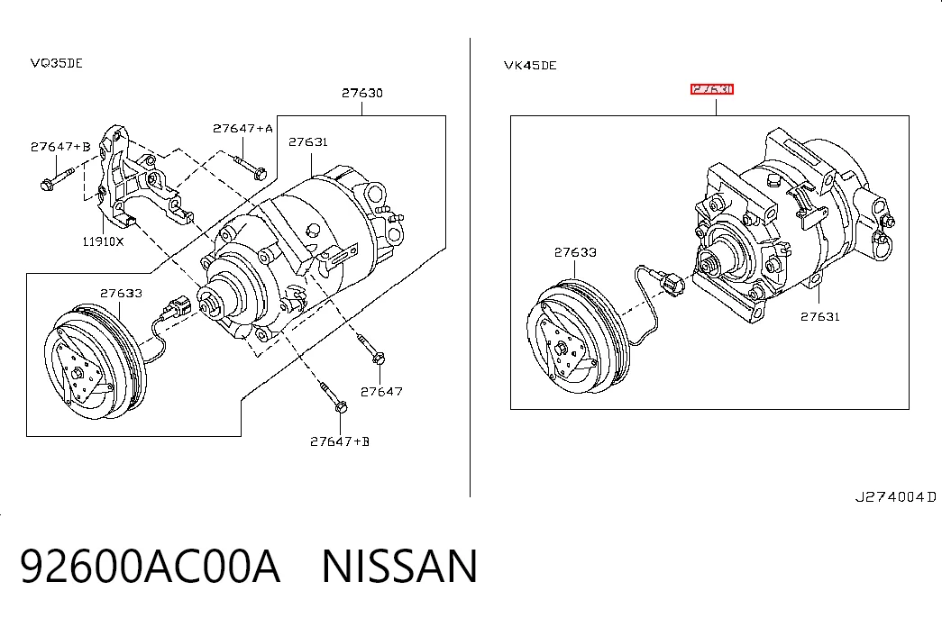 92600AC00A Nissan/Infiniti Sprężarka klimatyzacji