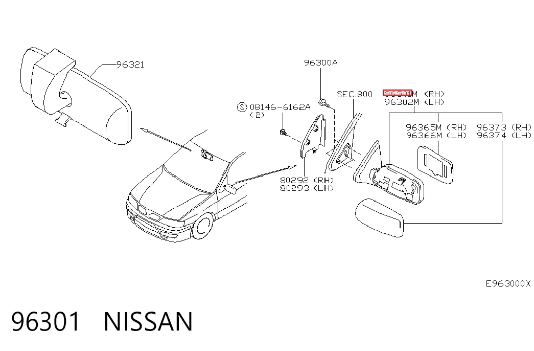 96301 Nissan/Infiniti Lusterko wsteczne prawe