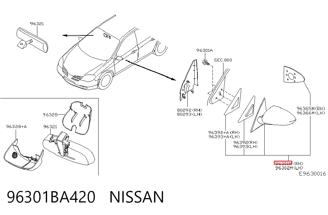 Lusterko wsteczne prawe Nissan Primera sedana (P12) (2002 - 2008) cena, od 75,27 USD