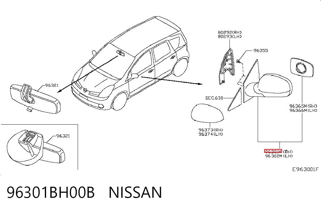  Lusterko wsteczne prawe Nissan Note 