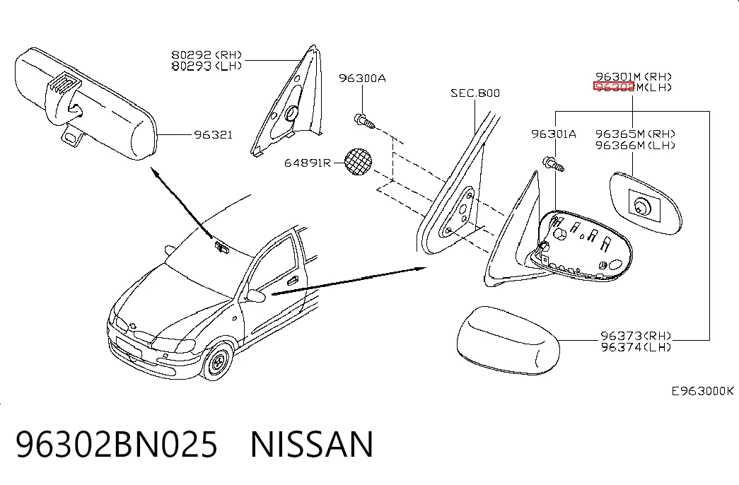 Lusterko wsteczne lewe Nissan Almera II sedana (N16) (2000 - 2006) cena, od 85,20 USD
