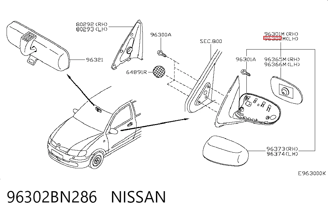 Lusterko wsteczne lewe do Nissan Almera II N16