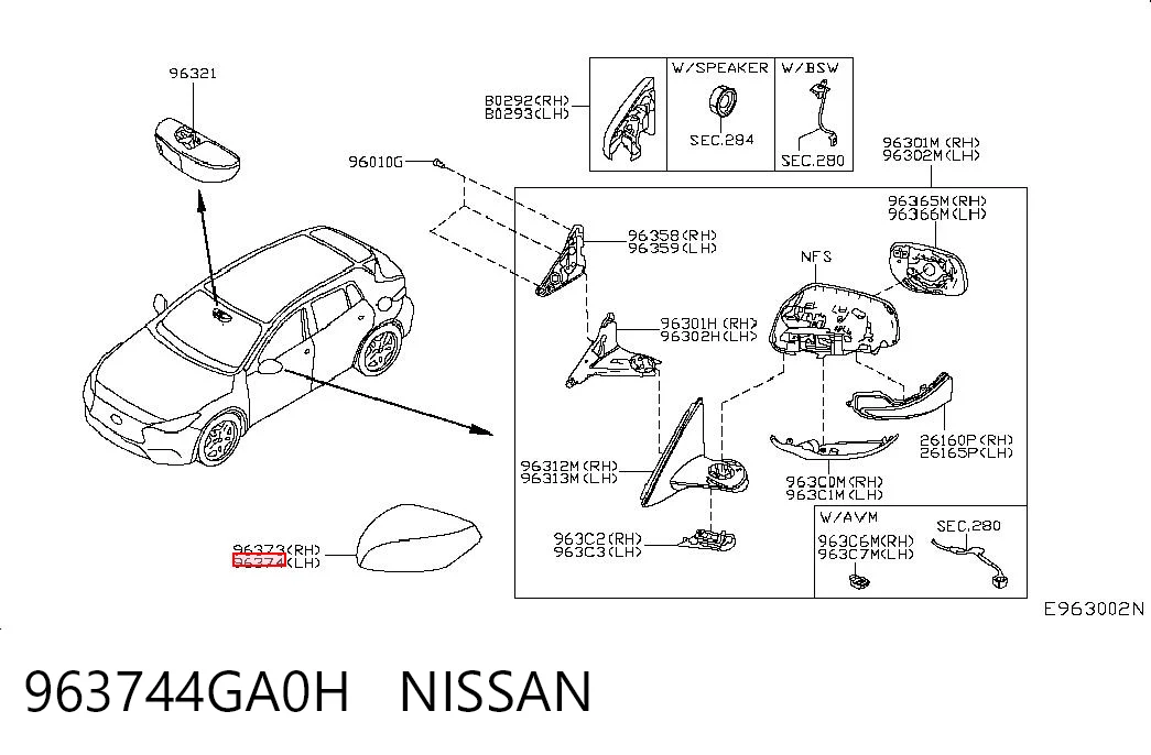 963744GA0H Nissan/Infiniti Nakładka (pokrywa) lusterka wstecznego lewa