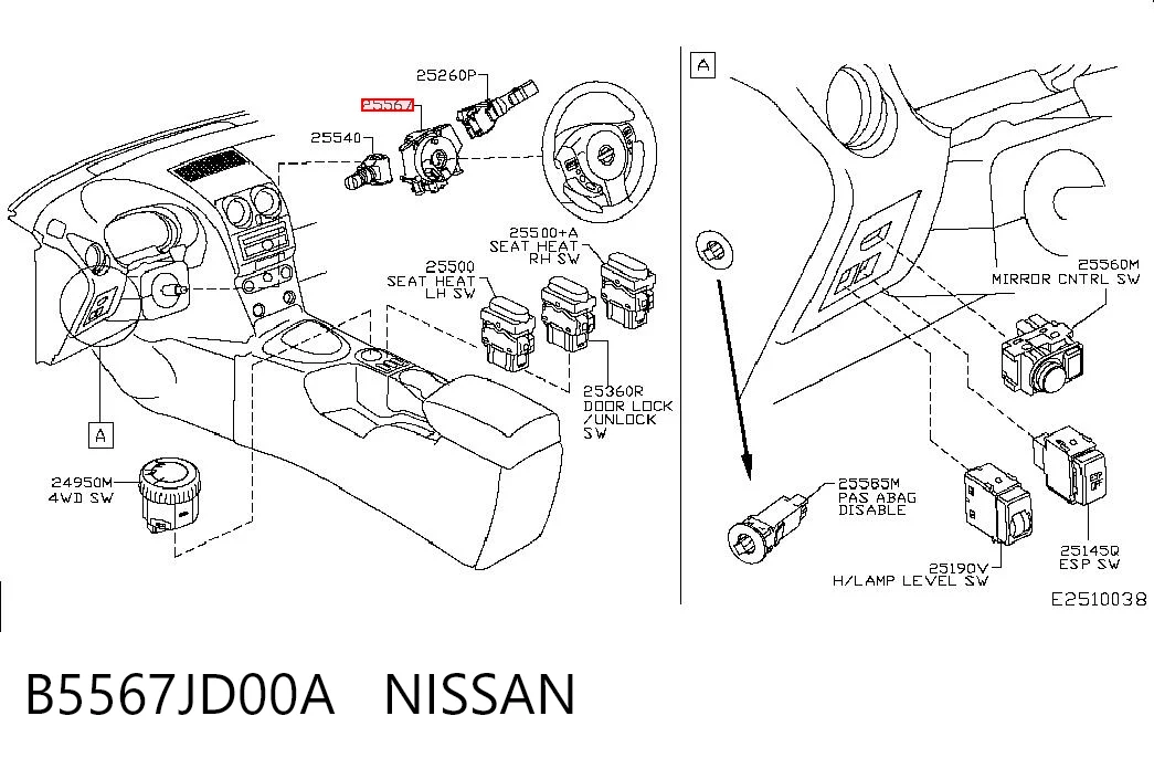 B5567JD00A Nissan/Infiniti Przełącznik zespolony, środkowa część