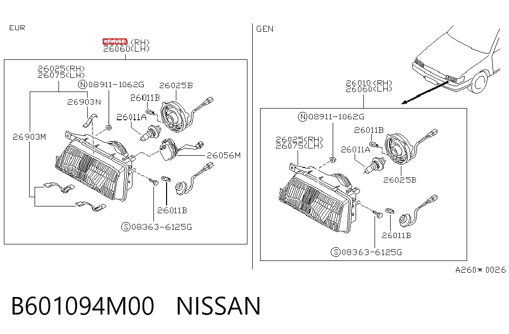 Reflektor prawy do Nissan Sunny N13