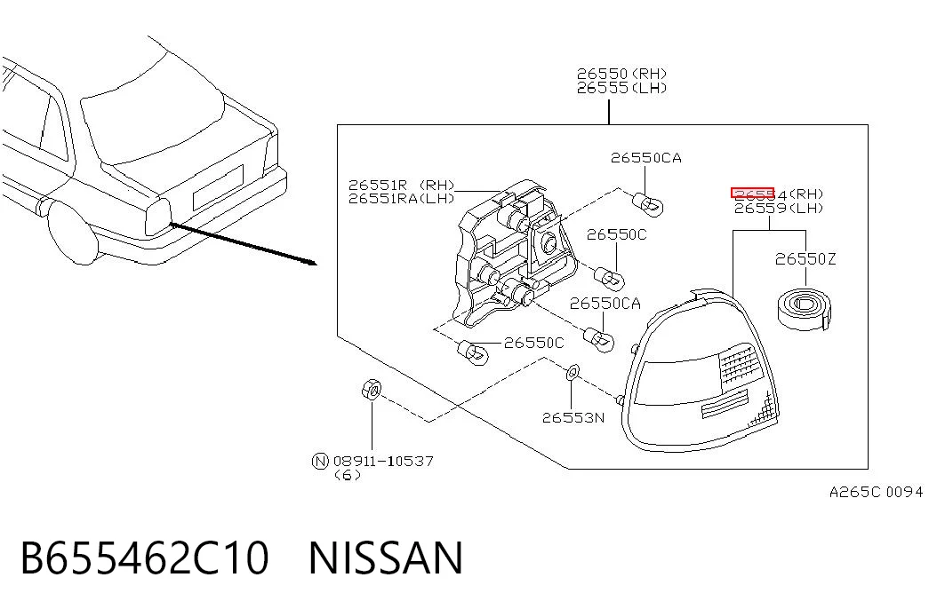 Lampa zespolona tylna prawa do Nissan Sunny N14