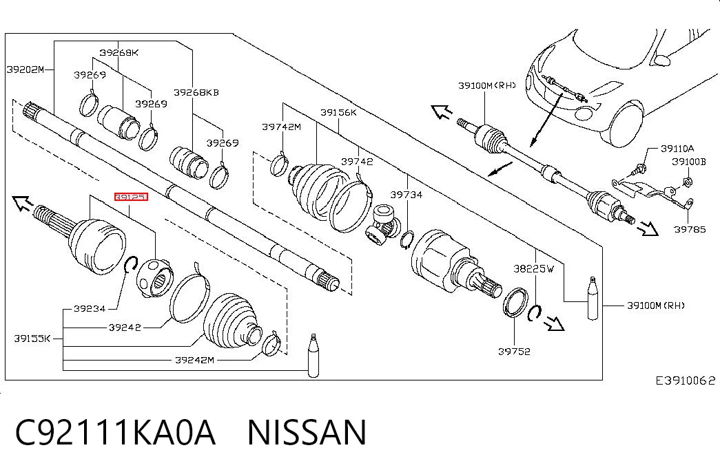 Do koszyka Przegub homokinetyczny przedni zewnętrzny Nissan Teana  J32