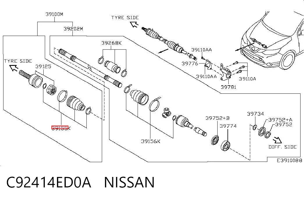 Osłona przegubu homokinetycznego półosi przedniej zewnętrzna Nissan Qashqai II SUV (J11) (2013 - 2021) cena, od 20,71 USD